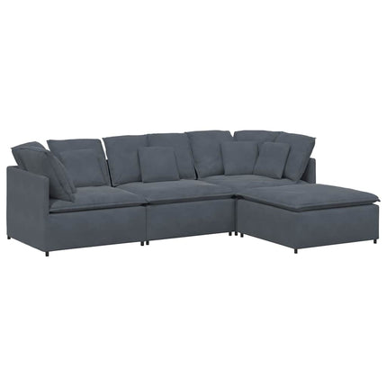 Modulsoffa med fotpall och dynor sammet mörkgrå