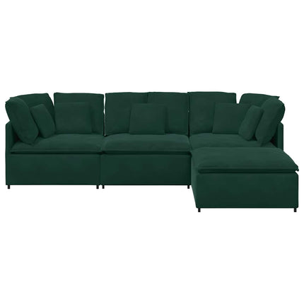 Modulsoffa med fotpall och dynor sammet mörkgrön