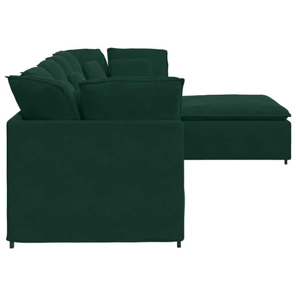 Modulsoffa med fotpall och dynor sammet mörkgrön