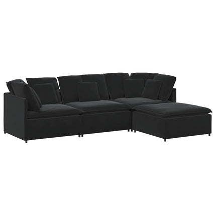 Modulsoffa med fotpall och dynor sammet svart