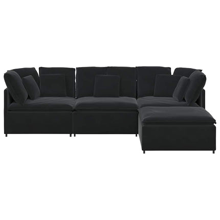 Modulsoffa med fotpall och dynor sammet svart