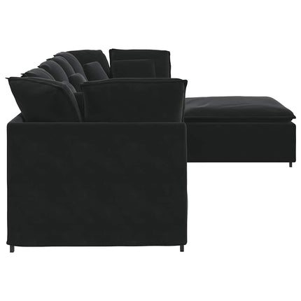 Modulsoffa med fotpall och dynor sammet svart