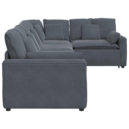 Modulsoffa med dynor sammet mörkgrå