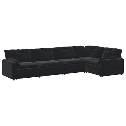 Modulsoffa med kuddar sammet svart