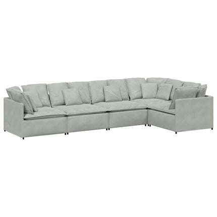 Modulsoffa med dynor sammet ljusgrå
