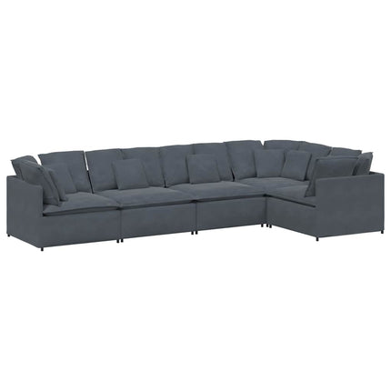 Modulsoffa med dynor sammet mörkgrå