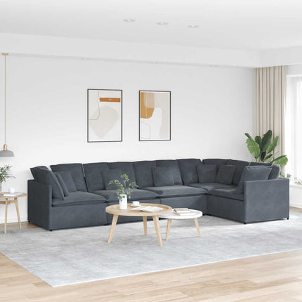 Modulsoffa med dynor sammet mörkgrå