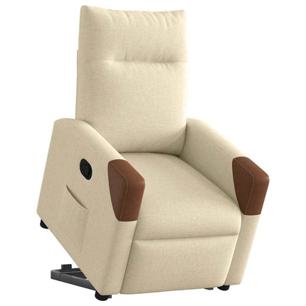 Reclinerfåtölj med uppresningshjälp gräddvit tyg