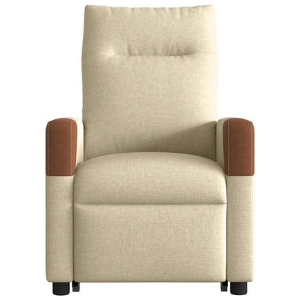 Reclinerfåtölj med uppresningshjälp gräddvit tyg