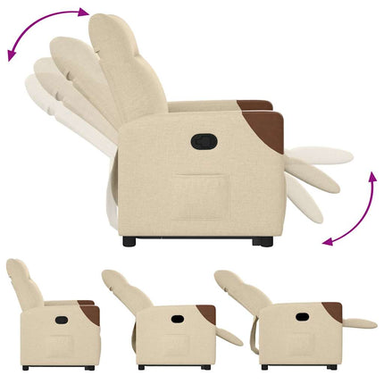 Reclinerfåtölj med uppresningshjälp gräddvit tyg