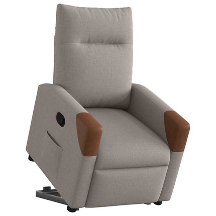 Reclinerfåtölj med uppresningshjälp taupe tyg