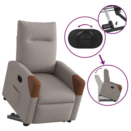 Reclinerfåtölj med uppresningshjälp taupe tyg