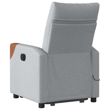 Massagefåtölj med uppresningshjälp ljusgrå tyg
