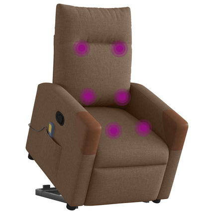 Massagefåtölj med uppresningshjälp brun tyg