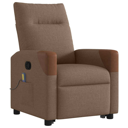Massagefåtölj med uppresningshjälp brun tyg
