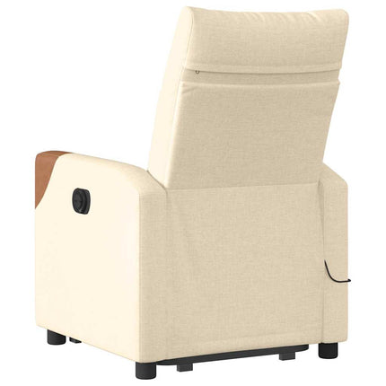 Massagefåtölj med uppresningshjälp gräddvit tyg