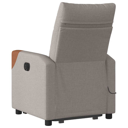 Massagefåtölj med uppresningshjälp taupe tyg