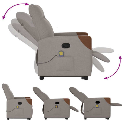 Massagefåtölj med uppresningshjälp taupe tyg