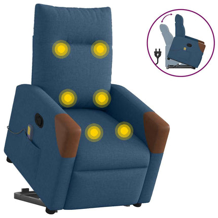 Massagefåtölj med uppresningshjälp blå tyg