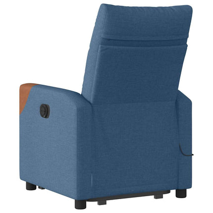 Massagefåtölj med uppresningshjälp blå tyg