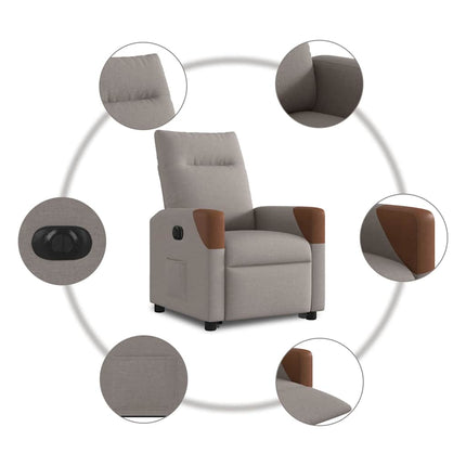 Elektrisk reclinerfåtölj med uppresningshjälp taupe tyg