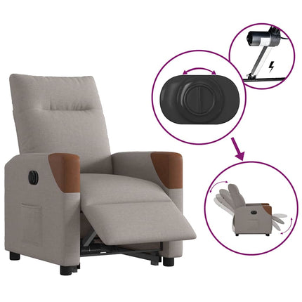 Elektrisk reclinerfåtölj med uppresningshjälp taupe tyg