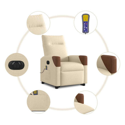 Elektrisk massagefåtölj med uppresningshjälp gräddvit tyg