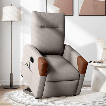 Elektrisk massagefåtölj med uppresningshjälp taupe tyg