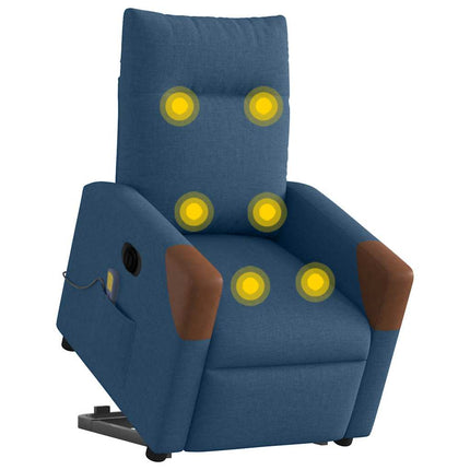 Elektrisk massagefåtölj med uppresningshjälp blå tyg