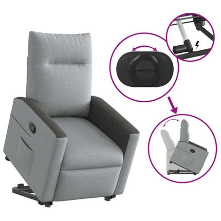 Reclinerfåtölj med uppresningshjälp ljusgrå tyg