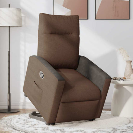 Reclinerfåtölj med uppresningshjälp brun tyg