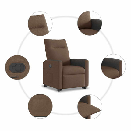 Reclinerfåtölj med uppresningshjälp brun tyg