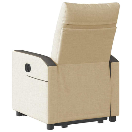 Reclinerfåtölj med uppresningshjälp gräddvit tyg