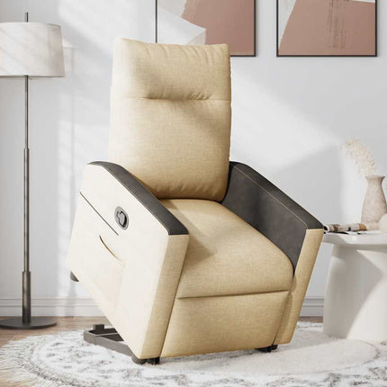 Reclinerfåtölj med uppresningshjälp gräddvit tyg