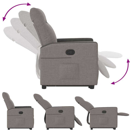 Reclinerfåtölj med uppresningshjälp taupe tyg