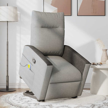 Massagefåtölj med uppresningshjälp molngrå tyg