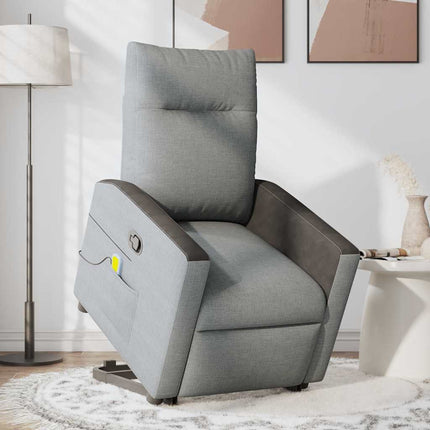 Massagefåtölj med uppresningshjälp ljusgrå tyg