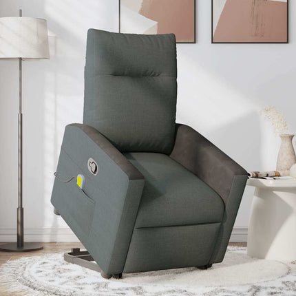 Massagefåtölj med uppresningshjälp mörkgrå tyg