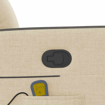 Massagefåtölj med uppresningshjälp gräddvit tyg