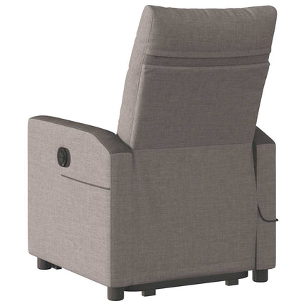Massagefåtölj med uppresningshjälp taupe tyg