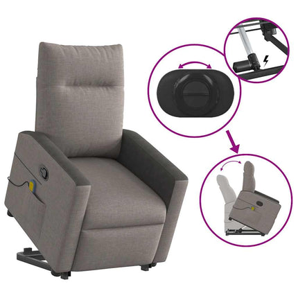 Massagefåtölj med uppresningshjälp taupe tyg