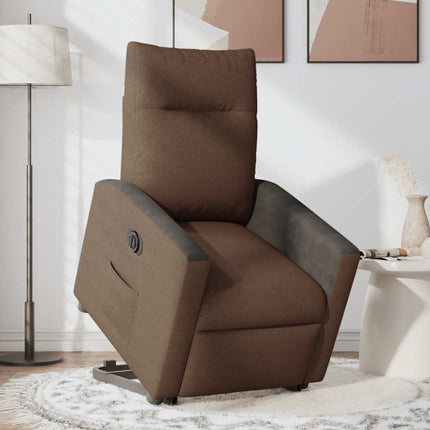 Elektrisk reclinerfåtölj med uppresningshjälp brun tyg
