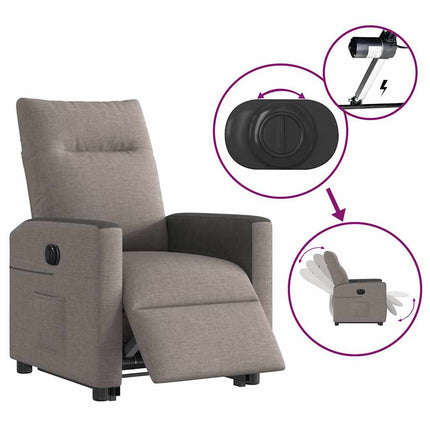 Elektrisk reclinerfåtölj med uppresningshjälp taupe tyg
