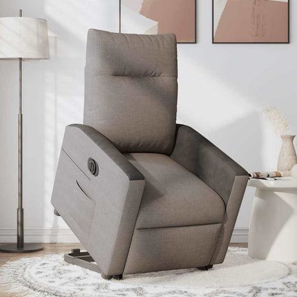 Elektrisk reclinerfåtölj med uppresningshjälp taupe tyg