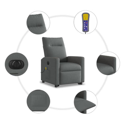 Elektrisk massagefåtölj med uppresningshjälp mörkgrå tyg
