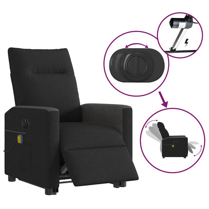 Elektrisk massagefåtölj med uppresningshjälp svart tyg
