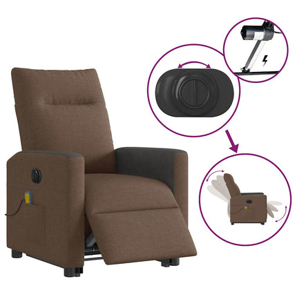 Elektrisk massagefåtölj med uppresningshjälp brun tyg