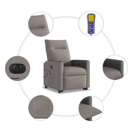 Elektrisk massagefåtölj med uppresningshjälp taupe tyg