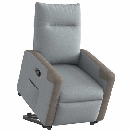 Reclinerfåtölj med uppresningshjälp ljusgrå tyg