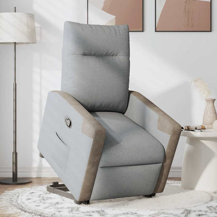 Reclinerfåtölj med uppresningshjälp ljusgrå tyg